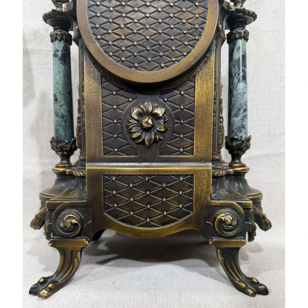 Franz Hermle Italian Green Marble Brass Mantel Clock 130-070 8 Day Movement